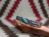 Atq Stamped Arrows Applique Cuff w/Green Turquoise  c.1930～