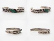 Atq Stamped Arrows Applique Cuff w/Green Turquoise  c.1930～
