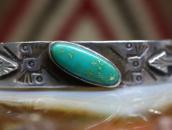 Atq Stamped Arrows Applique Cuff w/Green Turquoise  c.1930～