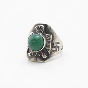 Atq Navajo T-bird Applique & 卍Stamped Cigar Band Ring c.1930