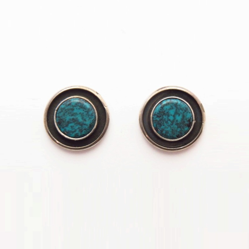 Old Navajo/Pueblo Round Turquoise Pierced Earrings c.1970～