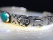 Atq Stamped T-birds Applique w/Green Turquoise Cuff  c.1930～