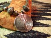 Vintage Indian Silver Bead Necklace w/Liberty Coin