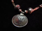 Vintage Indian Silver Bead Necklace w/Liberty Coin