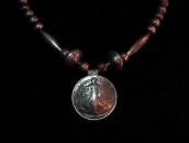 Vintage Indian Silver Bead Necklace w/Liberty Coin