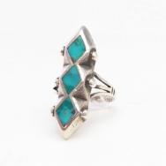 Vtg Zuni Rhombus Shape Turquoise Inlay Silver Ring c.1960～