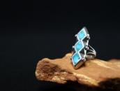 Vtg Zuni Rhombus Shape Turquoise Inlay Silver Ring c.1960～