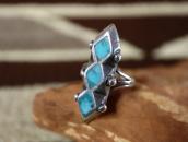 Vtg Zuni Rhombus Shape Turquoise Inlay Silver Ring c.1960～