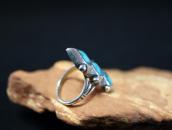 Vtg Zuni Rhombus Shape Turquoise Inlay Silver Ring c.1960～