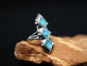 Vtg Zuni Rhombus Shape Turquoise Inlay Silver Ring c.1960～