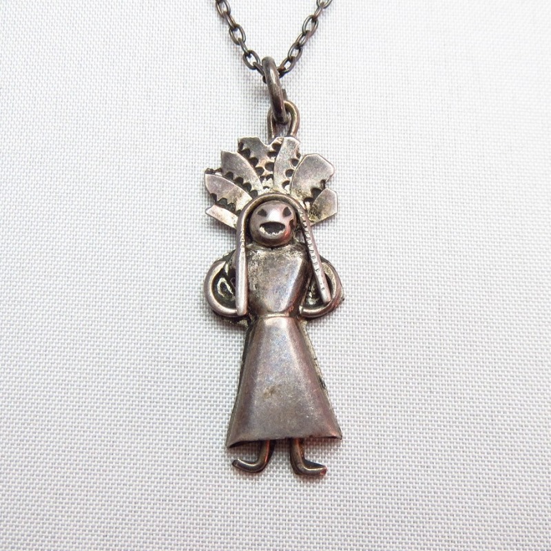 Vintage Silver Small Indian Fob Necklace  c.1940