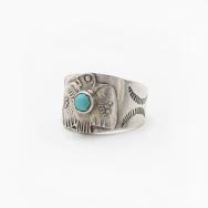 Atq Navajo T-bird Applique Silver Ring w/Turquoise c.1930～