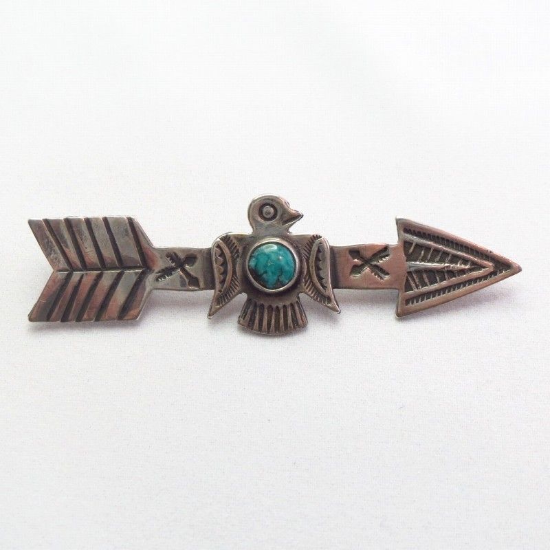 Antique Stamped Arrow & Thunderbird Silver Pin w/TQ  c.1930～