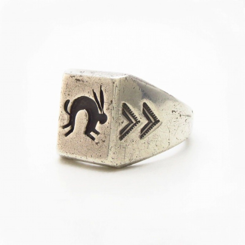 Vtg Hopi/Navajo Rabbit Overlay Seal Ring in Silver  c.1950