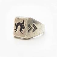 Vtg Hopi/Navajo Rabbit Overlay Seal Ring in Silver  c.1950