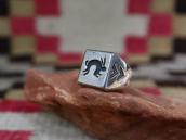 Vtg Hopi/Navajo Rabbit Overlay Seal Ring in Silver  c.1950