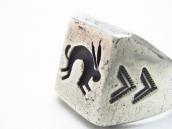 Vtg Hopi/Navajo Rabbit Overlay Seal Ring in Silver  c.1950