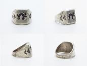 Vtg Hopi/Navajo Rabbit Overlay Seal Ring in Silver  c.1950