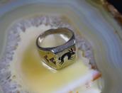 Vtg Hopi/Navajo Rabbit Overlay Seal Ring in Silver  c.1950