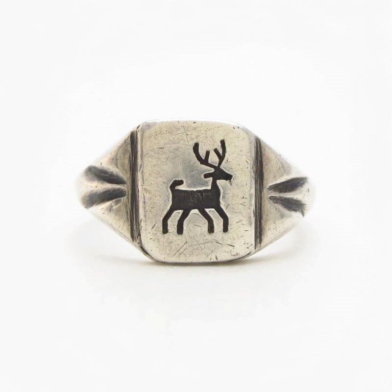 Vintage Hopi or Navajo Silver Overlay Elk Seal Ring  c.1950