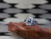 Vintage Hopi or Navajo Silver Overlay Elk Seal Ring  c.1950