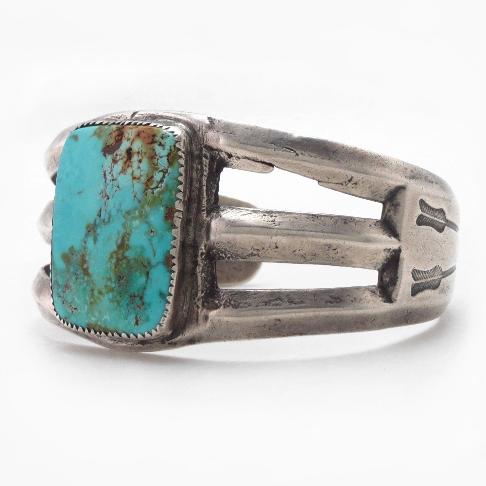 Antique Navajo T-birds Stamped Tufa Cast Silver Cuff c.1930～