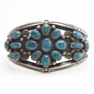 Vintage High Grade Lone Mt. Turquoise Cluster Cuff  c.1940～