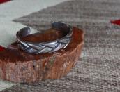 Antique Navajo Basket Stamped Heavy Ingot Silver Cuff c.1935