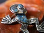 Vintage Navajo Structural Frog Pin w/Gem Turquoise  c.1950