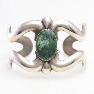 【NAVAJO GUILD】Vtg Casted Silver Wide Cuff w/Turquoise c.1950