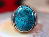 Vintage Navajo Gem #8 Turquoise Men's Silver Ring  c.1950～