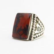 Vintage Navajo Silver Men's Ring w/Sq. PetrifiedWood c.1940～