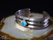 Vtg Navajo Cast Triple Triangle Cuff w/Gem Turquoise c.1950～