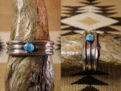 Vtg Navajo Cast Triple Triangle Cuff w/Gem Turquoise c.1950～