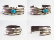 Vtg Navajo Cast Triple Triangle Cuff w/Gem Turquoise c.1950～