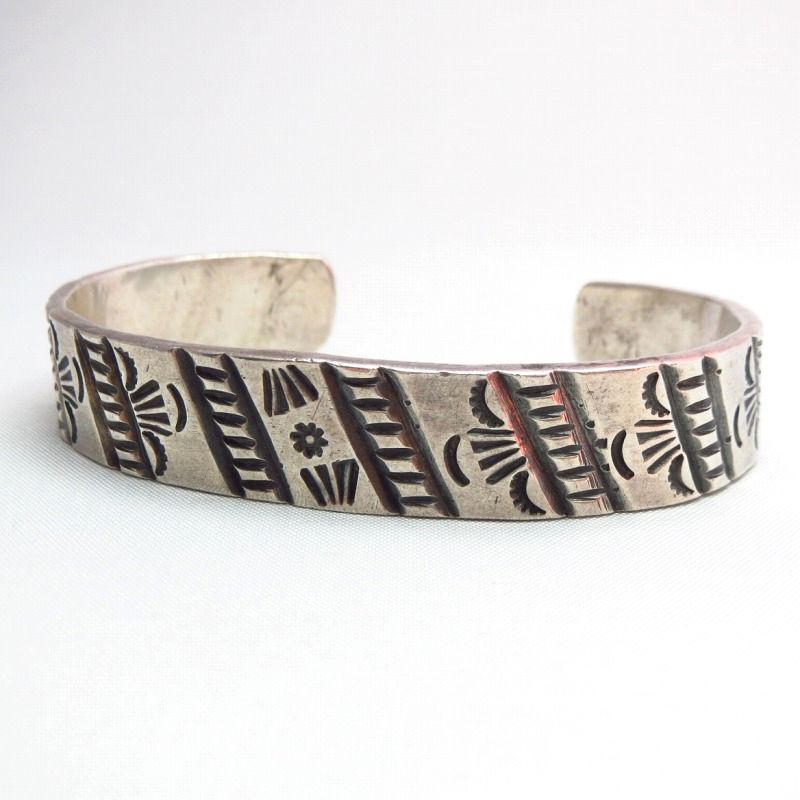 Antique Bias Stamped Ingot Silver Cuff Bracelet  c.1930～