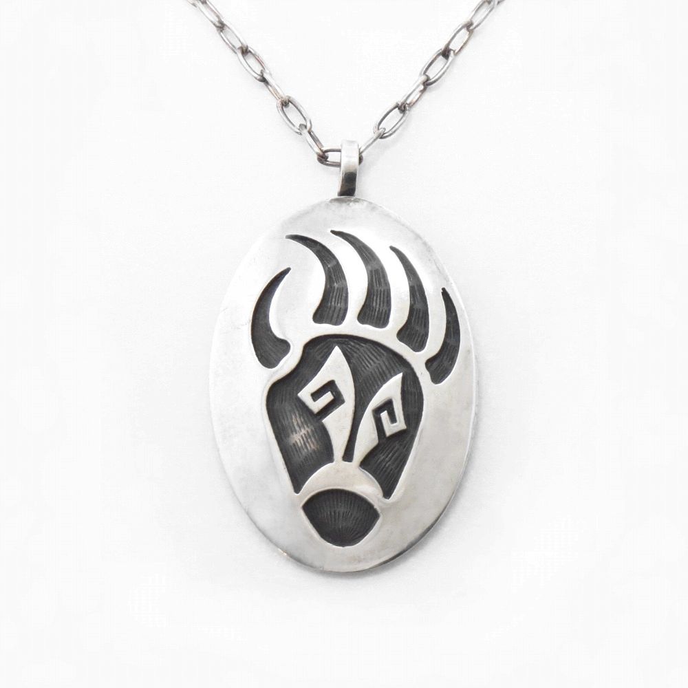 【Lawrence Saufkie】Hopi Bear Paw Overlay Top Necklace c.1980～