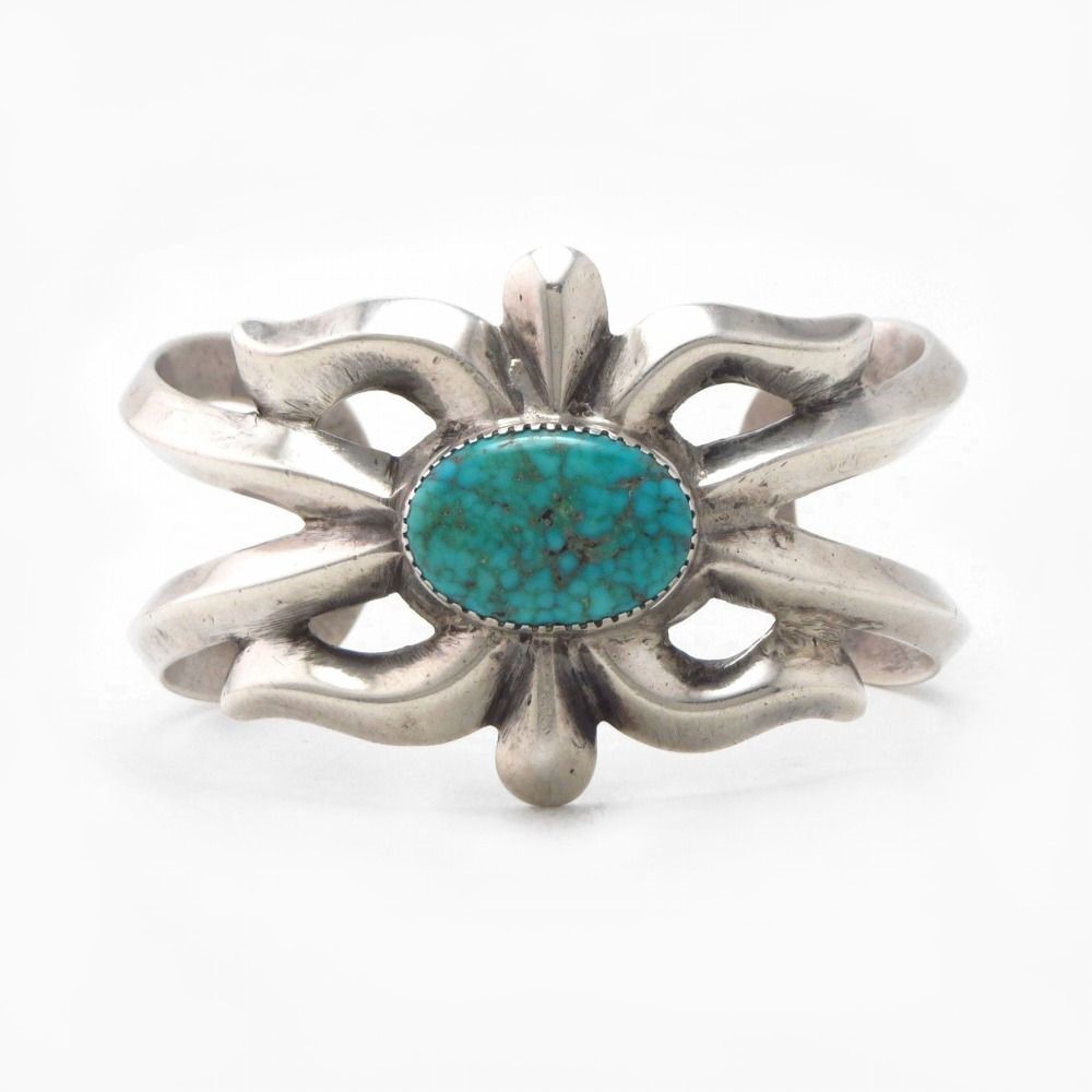 Vintage Navajo Casted Silver Cuff w/Gem Turquoise c.1950～