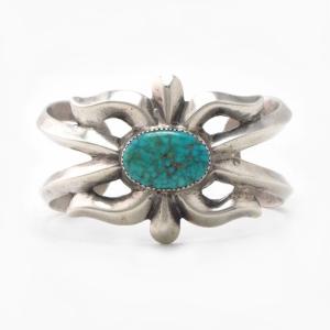 Vintage Navajo Casted Silver Cuff w/Gem Turquoise c.1950～
