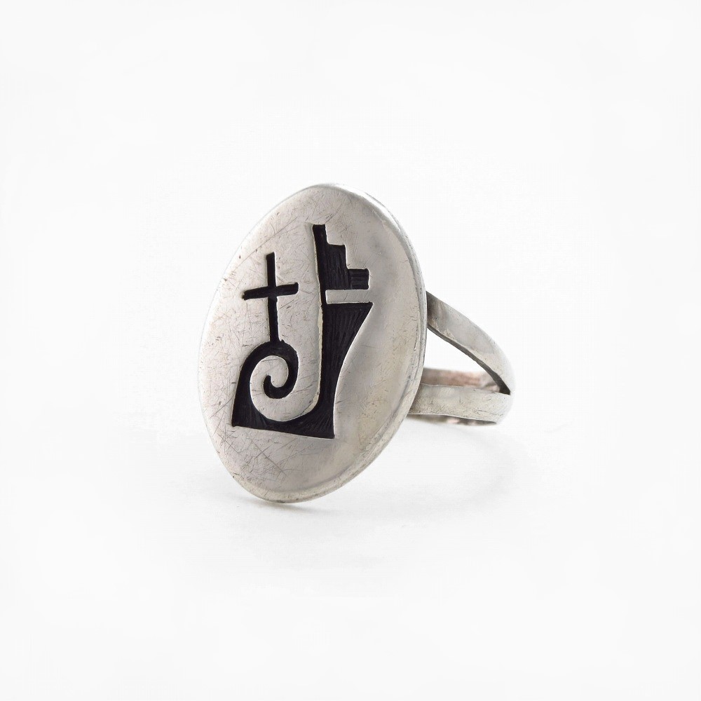 【Beauford Dawahoya】Hopi Silver Overlay Face Ring  c.1965～
