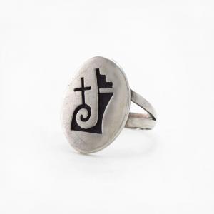 【Beauford Dawahoya】Hopi Silver Overlay Face Ring  c.1965～