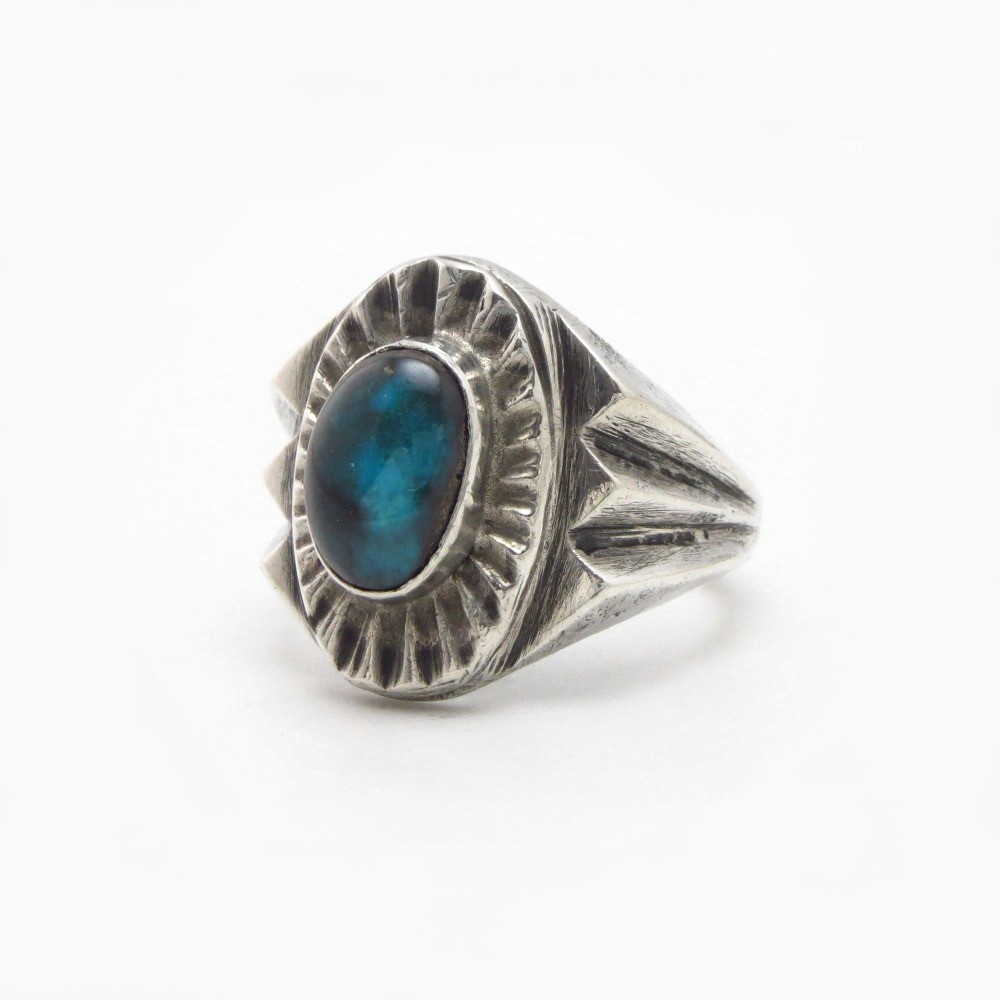 Vtg Navajo Cast Ring w/Replaced Bisbee Turquoise c.1950～