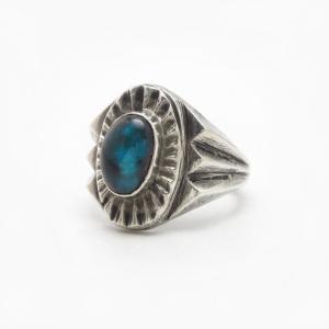 Vtg Navajo Cast Ring w/Replaced Bisbee Turquoise c.1950～