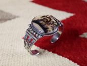 Vintage Navajo Stamped Wide Cuff w/Dendritic Agate  c.1955～