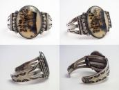 Vintage Navajo Stamped Wide Cuff w/Dendritic Agate  c.1955～
