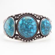 【Fred Peshlakai】Hallmarked Cuff w/Hi-Grade Turquoise  c1940～