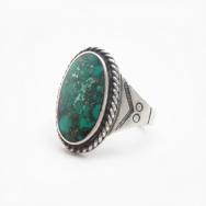 Antique Navajo Stamped Silver Ring w/Green Turquoise c.1935～