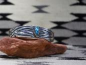 Atq Navajo Stamped Ingot Silver Cuff w/Gem Turquoise c.1930
