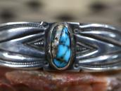 Atq Navajo Stamped Ingot Silver Cuff w/Gem Turquoise c.1930