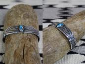 Atq Navajo Stamped Ingot Silver Cuff w/Gem Turquoise c.1930